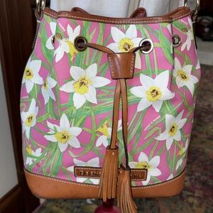 Dooney & Bourke  Floral bucket bag shoulder bag  daylilies white yellow pink gre
